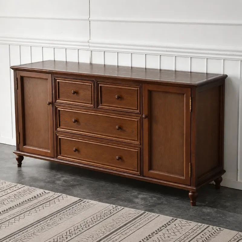 Solid Wood American Style Chest Cabinet Entrance Living Room Storage Retro 7 Drawer Dresser Bedroom Master Room Organizer