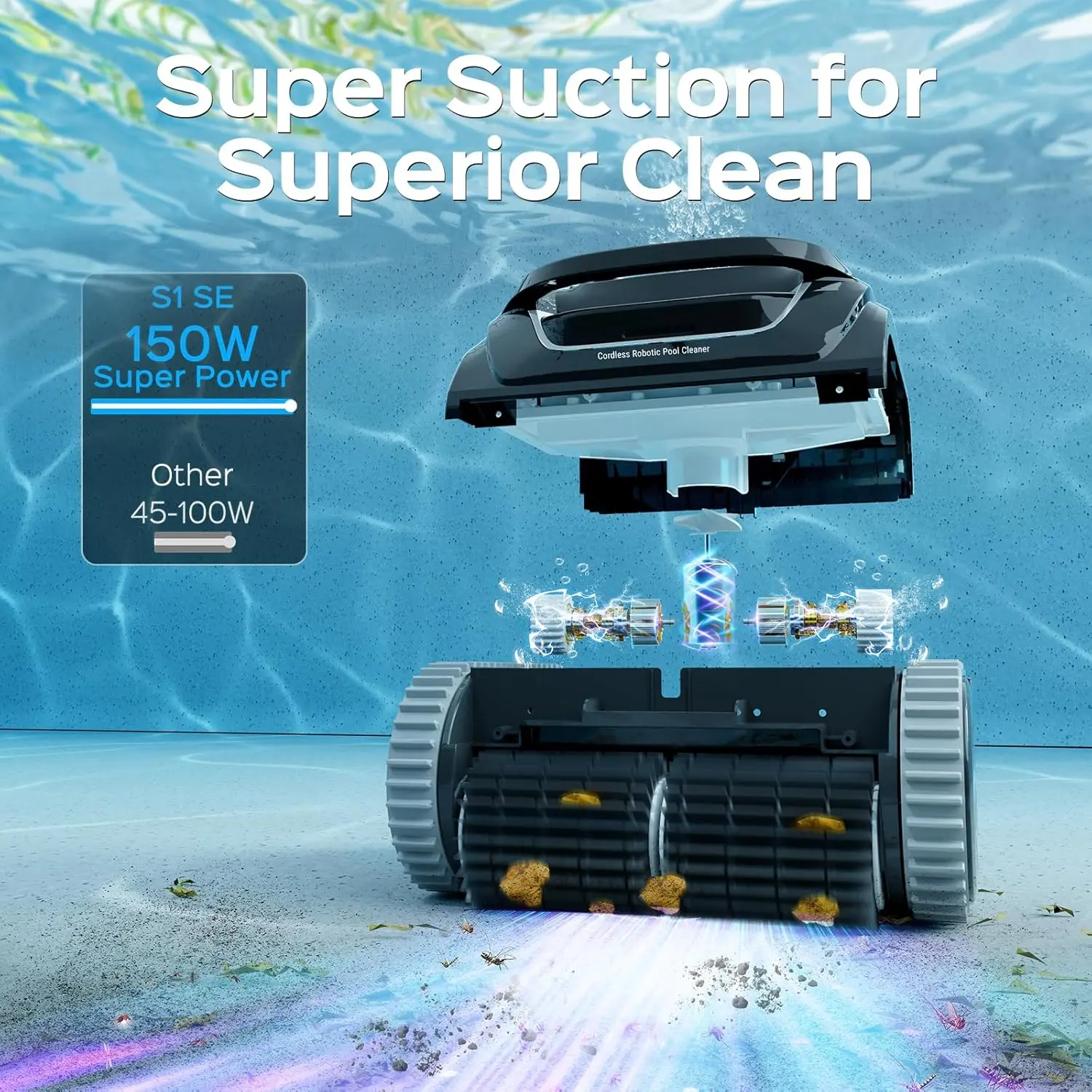 WYBOT Cordless APP Robotic Pool Cleaner with Wall Climbing, 7 Cleaning Modes, 2.5H Fast Charge, Pool Vacuum Robot Lasts 150 Mins