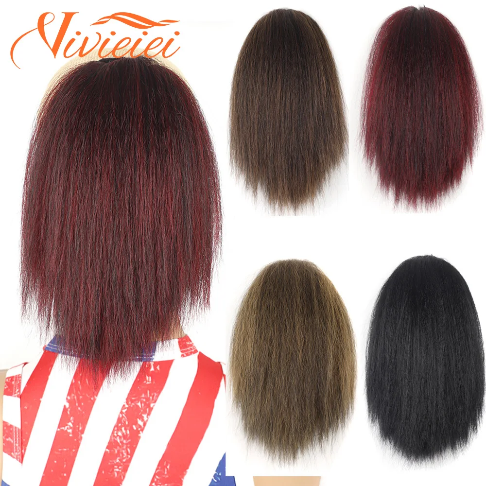 

VIVIEIEI Short Afro Puff Ponytail Hair Synthetic Kinky Straight Drawstring Ponytails With Clip Elastic Band Kinky Natural Hair