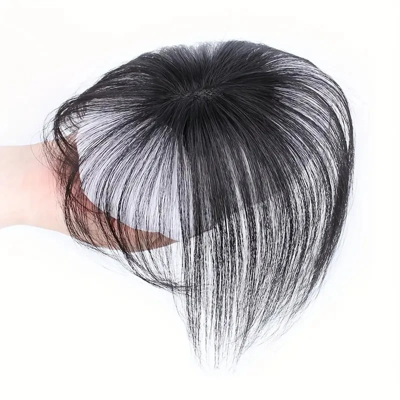 Elegant Women's Hair Topper With Bangs Real Human Hair Fluffy Light weight Seamless Clip In For Fuller Volume