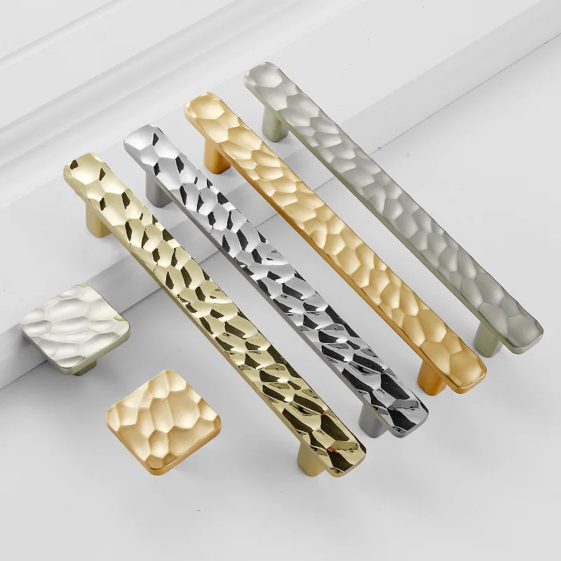 New Hammer Pattern Kitchen Cabinet Storage Handles Gold Drawer Knobs Zinc Alloy Wardrobe Closet Door Pulls Furniture Handles