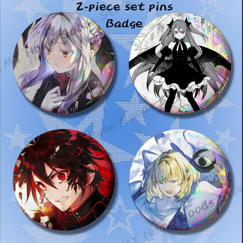 Anime Cartoon S-Seraph Of The E-End Brooches for Backpack Accessories 25 32 44 58 75mm Round 2-piece set Free Mix