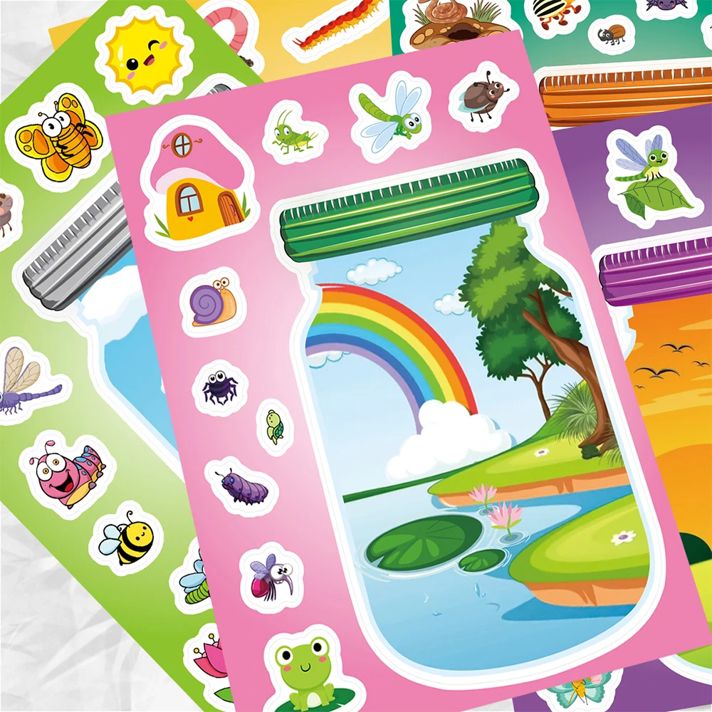 

8/16sheets Outdoor Bottle World Puzzle Stickers Cute Cartoon Animal Assemble Decoration Decals DIY Laptop Kid Party Favors Gift