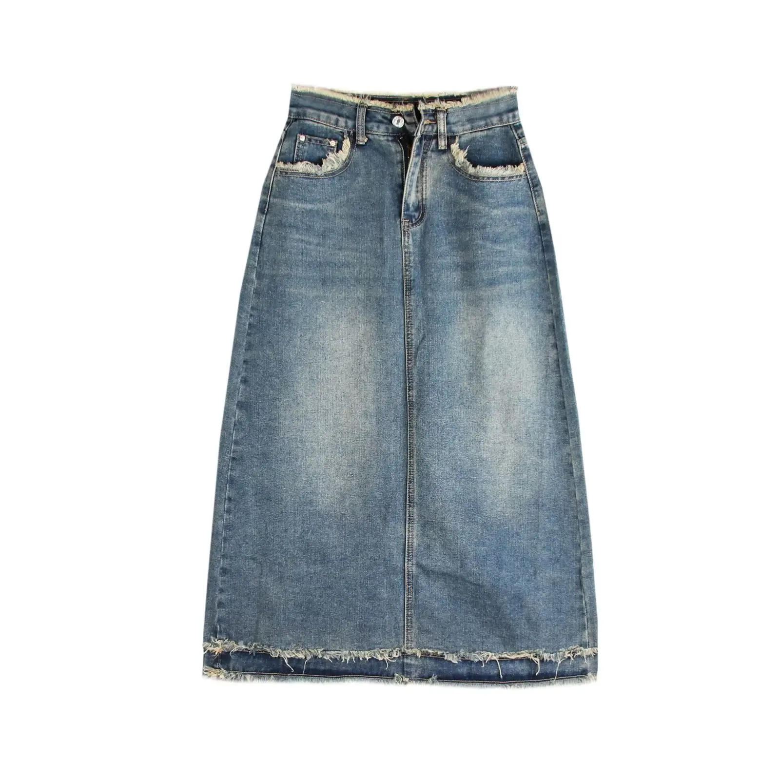 Spring-autumn Fringe Denim Bag Skirt Vintage Blue Mid-Length Women's Denim Wrap SkirtsHigh Waist Skirt Split A-Line Denim Skirt