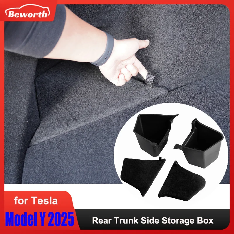 

for Tesla Model Y Juniper 2025 Left Right Rear Trunk Side Storage Organizer Box Flocking Cover TPE Waterproof Bin ModelY LAUNCH