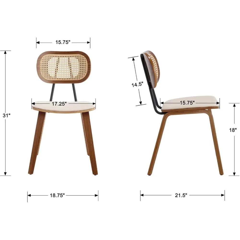 Jídelní židle sada z 4 s ratanové opěradlo, dřevěný nohama, PU kůže armless cizozemský strana chairs, mid-century jídelní židle