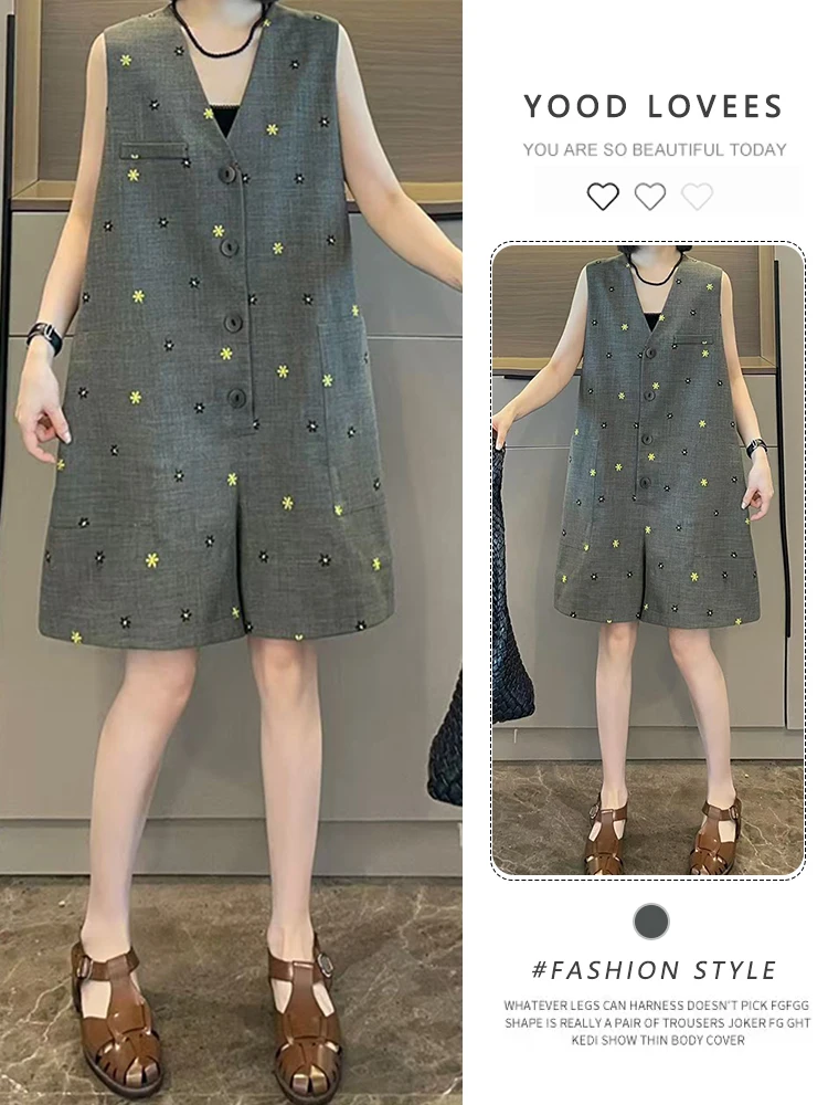 ay Contrast Stitch ort One-Piece Pants Women's Summer 2025 New Small Size Vest Jumpsuit High Waist Wide Leg ort Pants