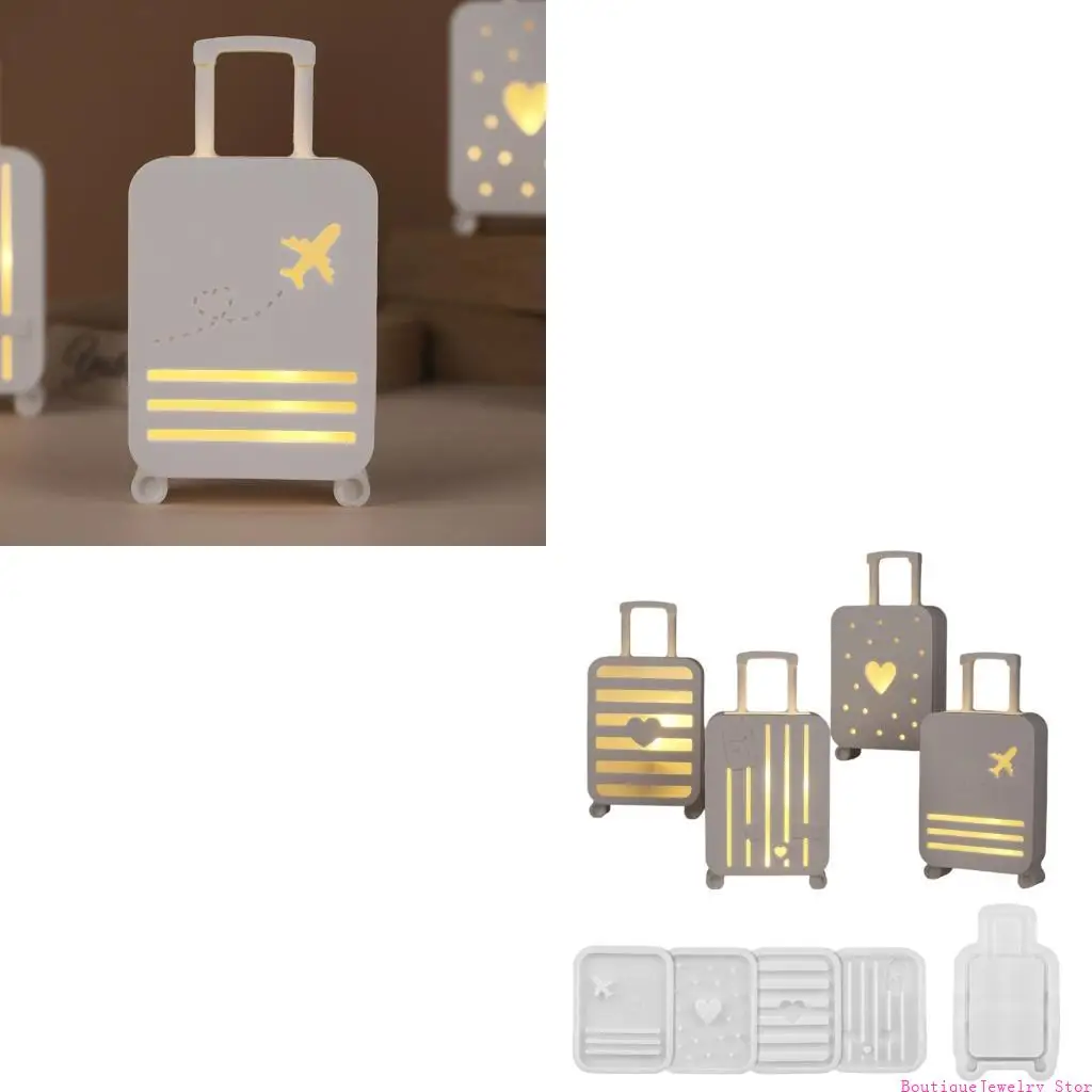 

E1PE 5pc Silicone Molds Hollow Suitcase Design Resin Plaster Cement Craft Light Making