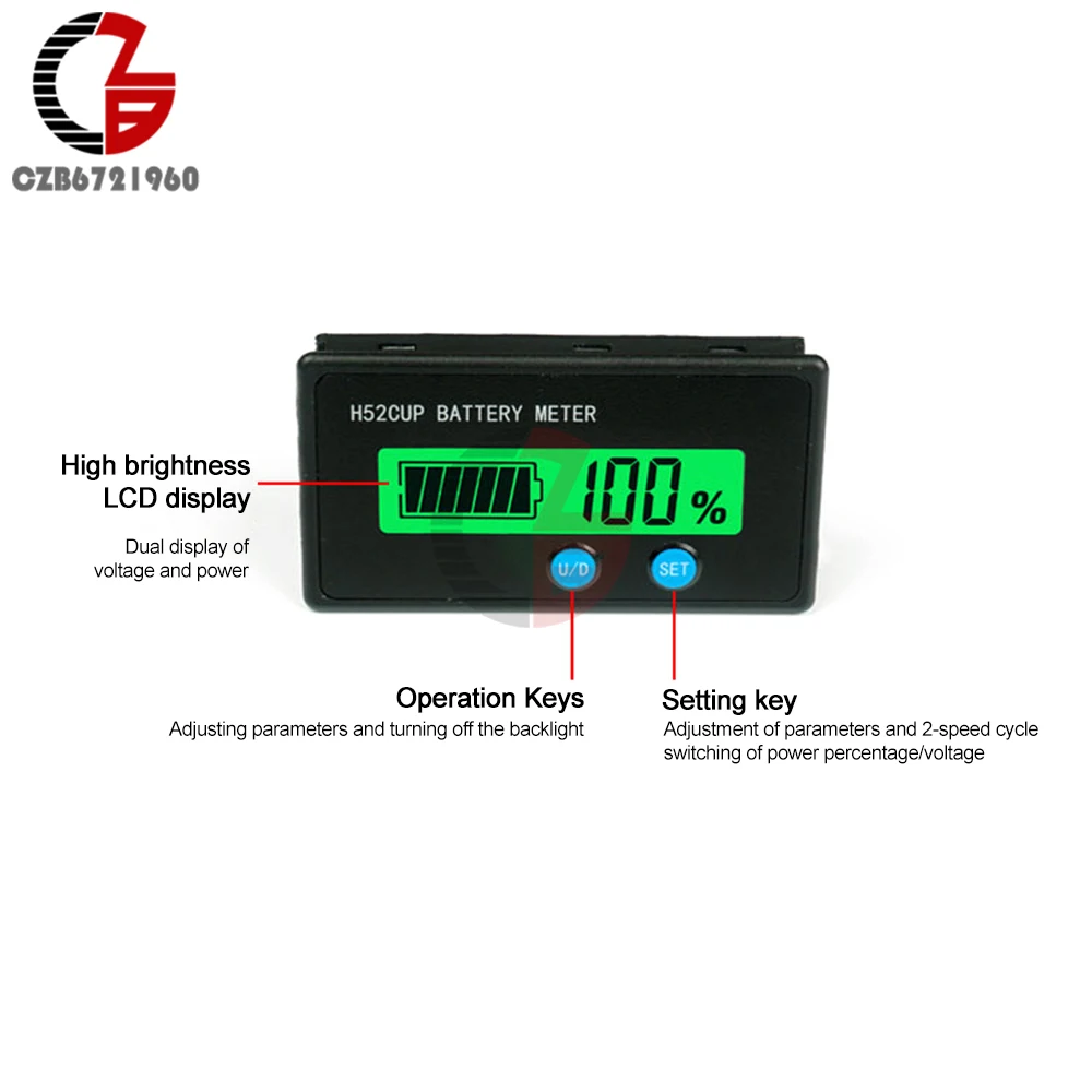 H52 Battery Level Indicator Voltmeter DC 9~90V Lead-acid Battery Lithium Iron Phosphate 12V 24V 36V 72V Battery Capacity Tester