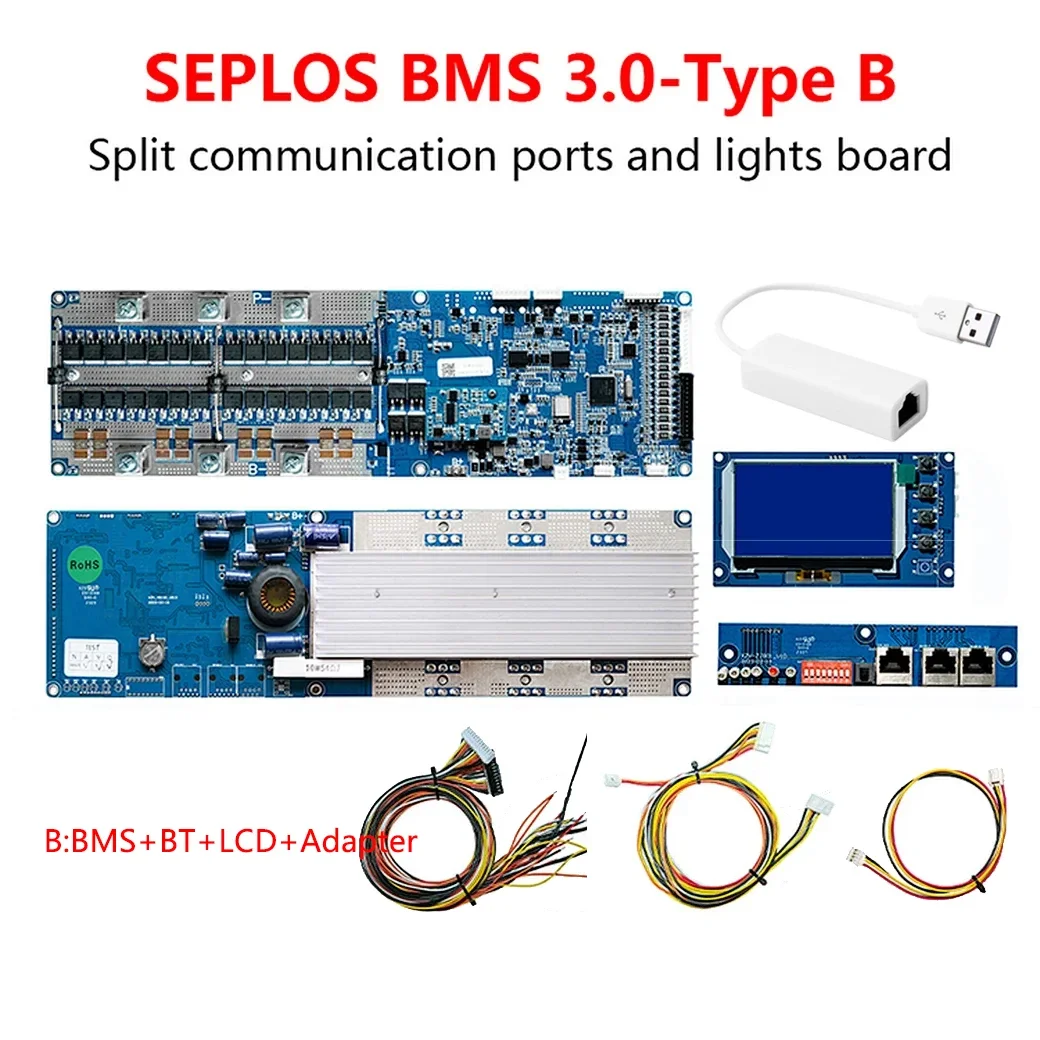 Seplos 3.0 Version Smart BMS 100A/150A/200A 24V/48V 13S 14S 8S 15S 16S LFP With Bluetooth LCD Screen BMS Li-Ion LiFePO4 Battery image 3