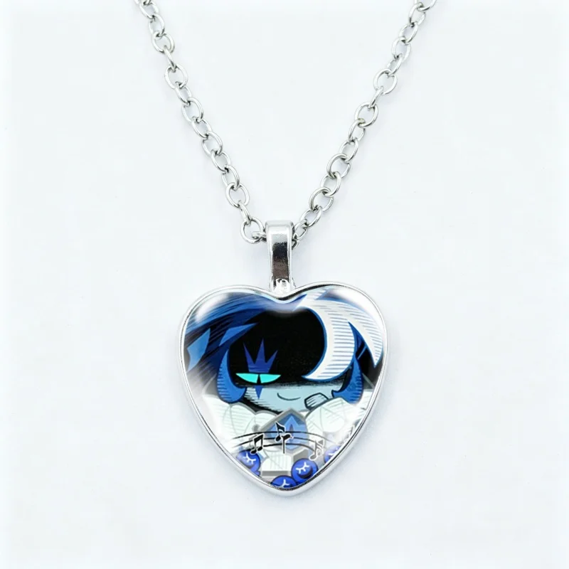 Shadow Milk Cookie Necklace Cookie Run Kingdom Anime Necklace Glass Dome 25MM Heart Shape Pendant Necklace Jewelry Charm Gift
