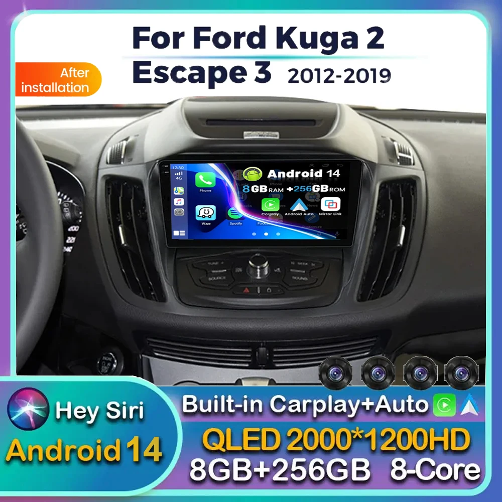 

Автомобильный радиоприемник на Android 14 для Ford Kuga 2 Escape 3 2012 2013 2014 2015 2016 2017 -2019, стерео Мультимедийный Плеер, 2din Carplay Auto DSP