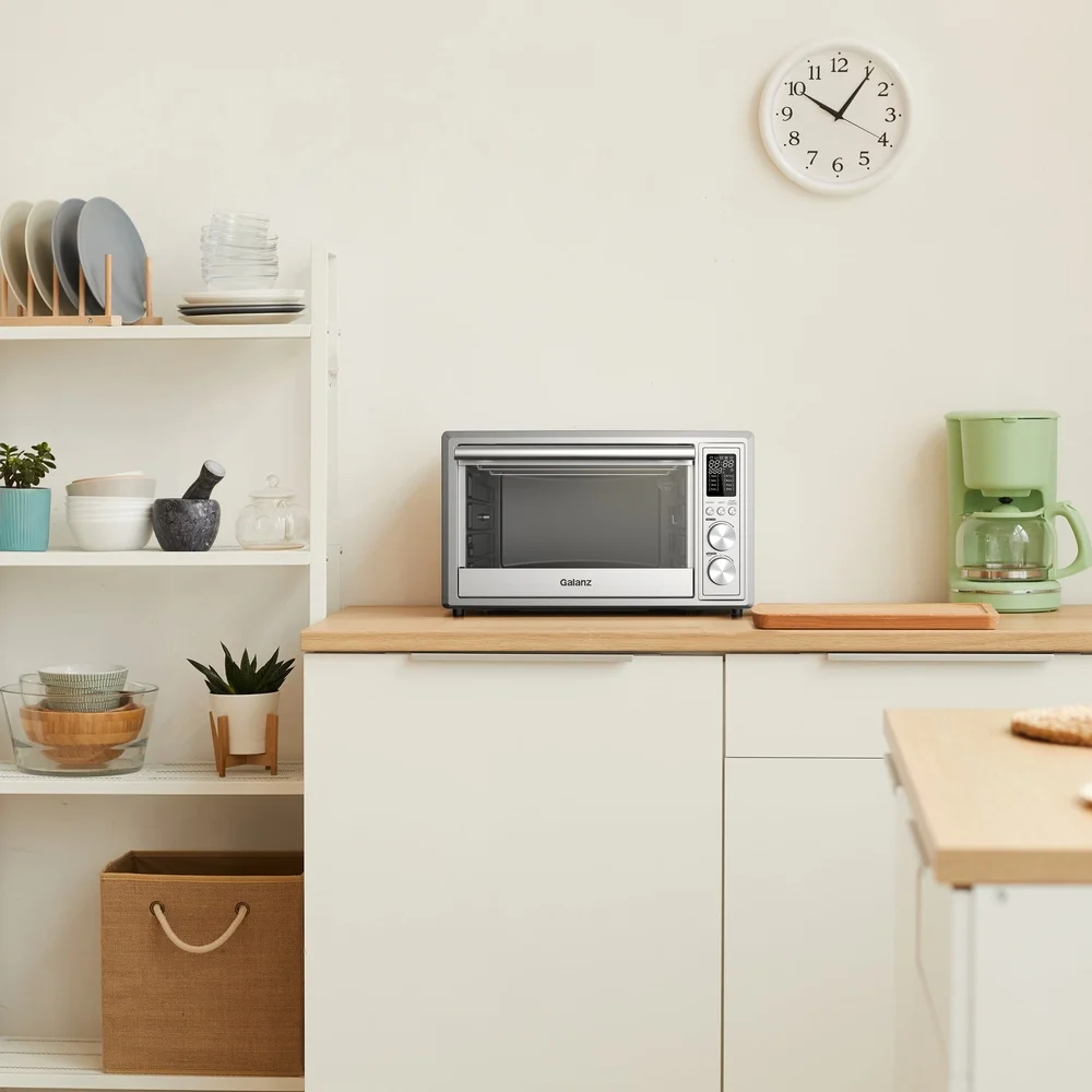 Digital Toaster Oven 1.1 Cu.Ft 1800W Stainless Steel Air Fryer with 8 Cooking Functions LED Display Interior Light Rotisserie