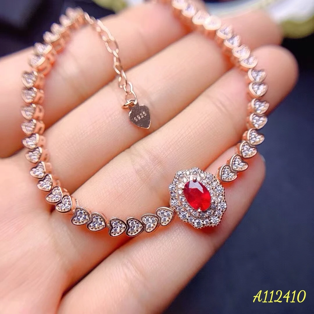 KJJEAXCMY Natural Myanmar Newly Burned Ruby Women's Bracelet S925 Silver Exquisite Inlaid High Clarity Gem Support Testing