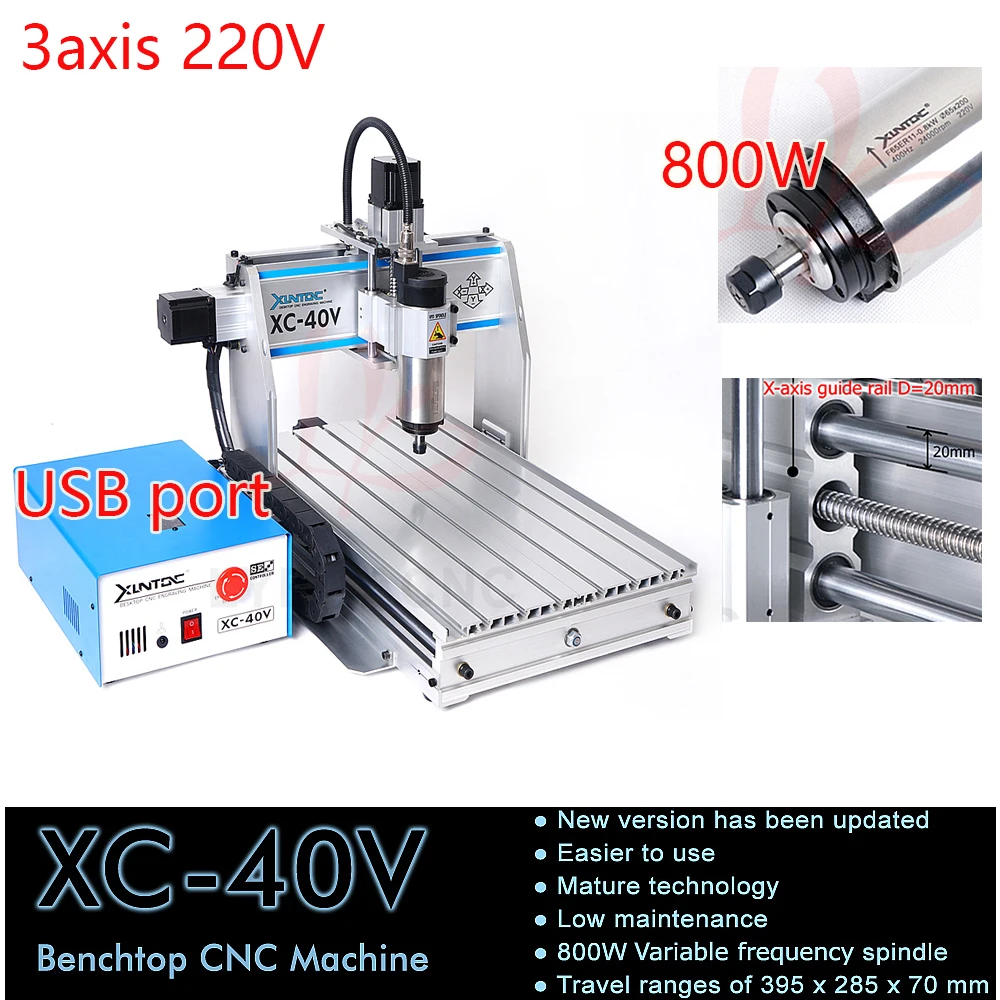 LYBGACNC XC-40V 조각기 3축 금속 목공 PCB 밀링 드릴링 800W 스핀들 USB 포트 전용 220V