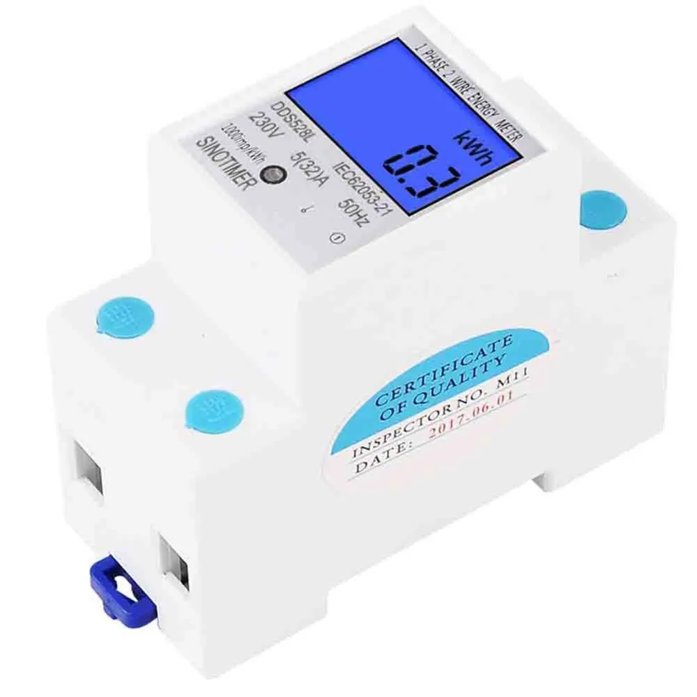Smart Single Phase DIN Rail Power Meter - Backlit LCD, 230V 50Hz, Multifunctional Power Consumption Monitor