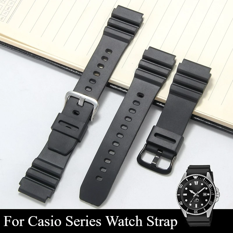 Black Convex Interface Rubber WatchStrap for Casio Swordfish Submariner MDV-303 MTP-1374/1375 MTH-3050 Elasticity Wear Resistant