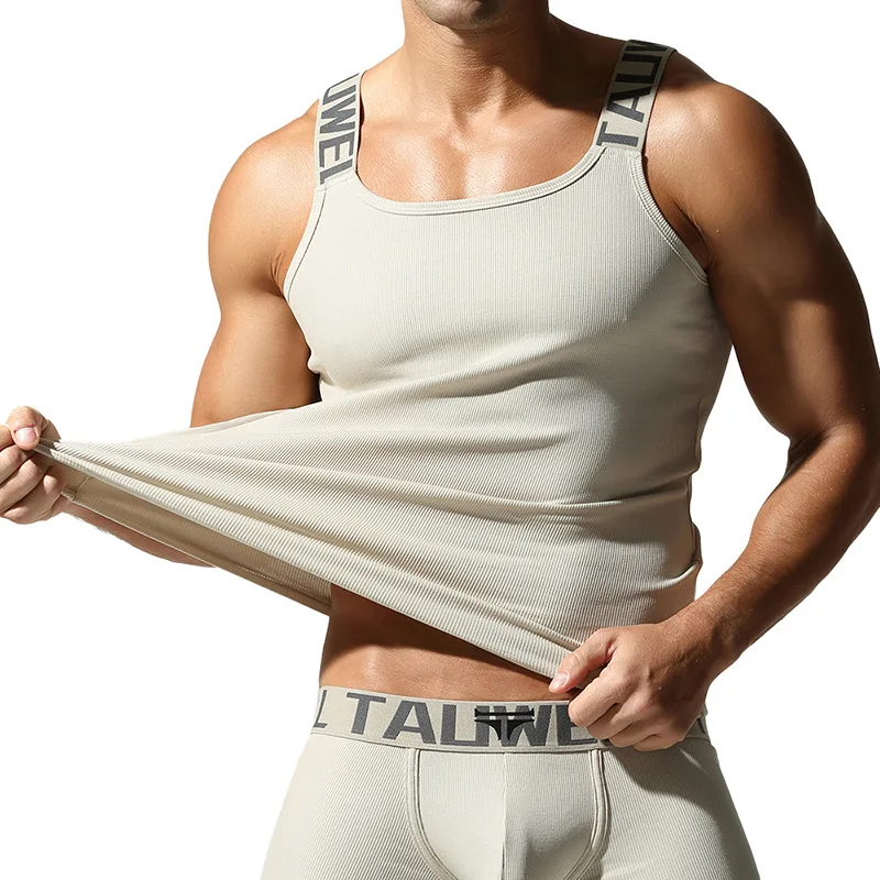

TAUWELL Men’s Tank Top, Slim Fit Ribbed Cotton Vest, Sleeveless Undershirt, Gym Training Sportswear 25706 509079