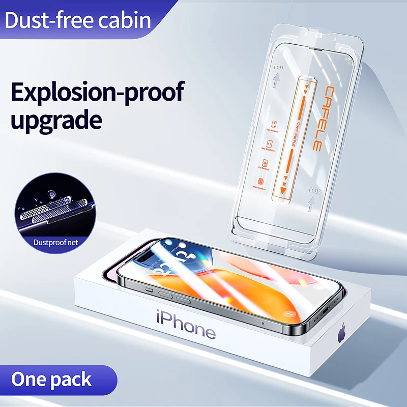 CAFELE 1 Pcs Oleophobic Coating Dust Free Easy Installation Tempered Glass For iPhone 16 15 14 13 Pro Max HD Screen Protector