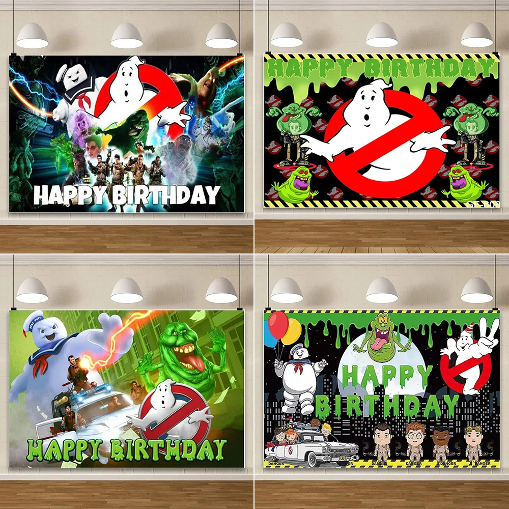 Ghostbusters Theme Movie Party Decoration Background Children Boys Gift Green Ghost Custom Baby Shower Photography Props Banner