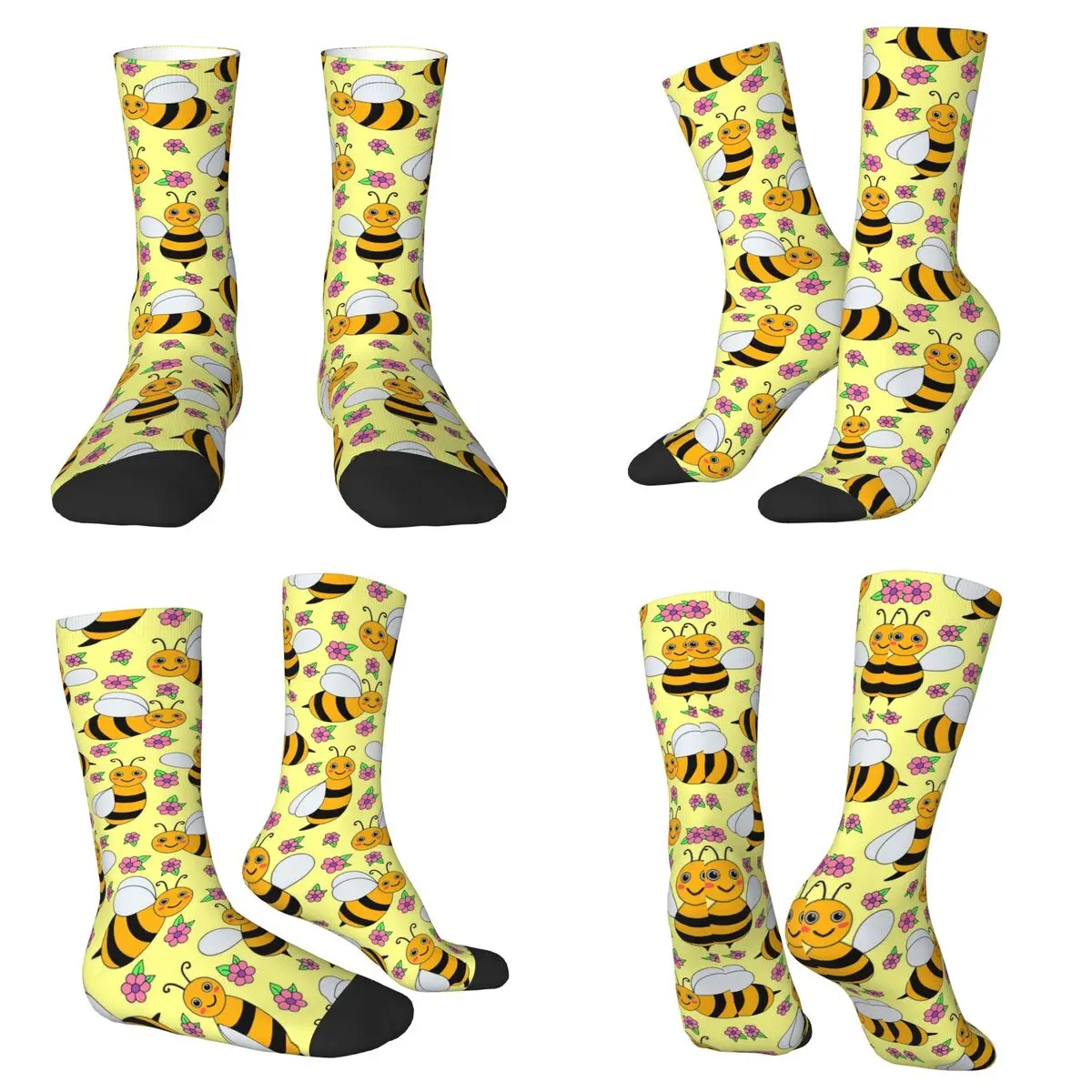 

Забавные желтые носки с мультяшной пчелкой в стиле Харадзюку, высококачественные носки на все сезоны для мужчин и женщин, подарки на День святого Валентина
