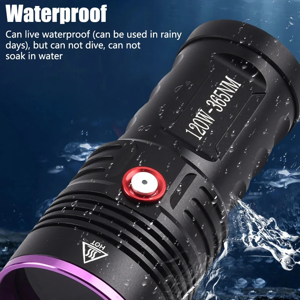 120W 6x365nm UV Powerful Ultraviolet Flashlight USB Rechargeable Blacklight Torch Curing Money Ore Scorpion Fluorescent Detector