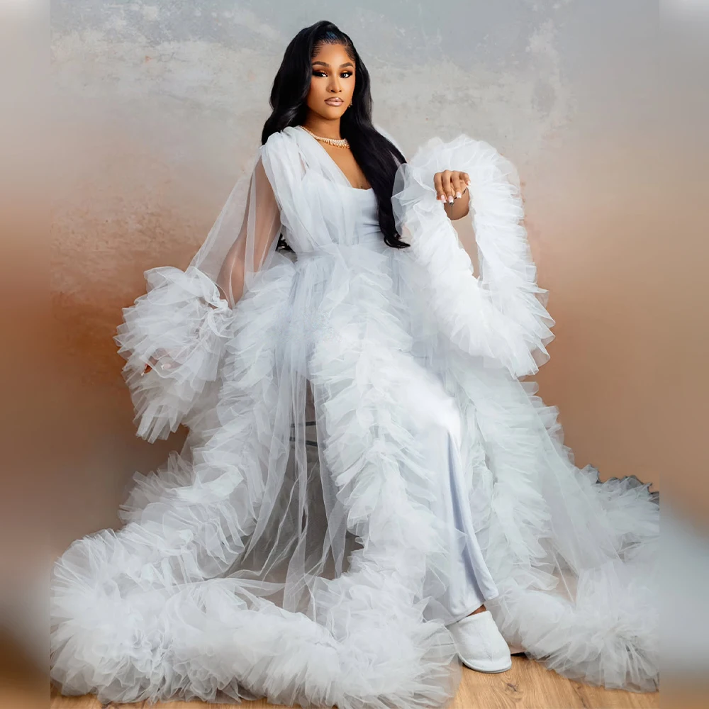 Bridal Dress Ruffles Puffy Tulle Maternity Dresses for Photoshoot Pregnancy Women Long Robe Bridal Boudoir Sleepwear Nightwear