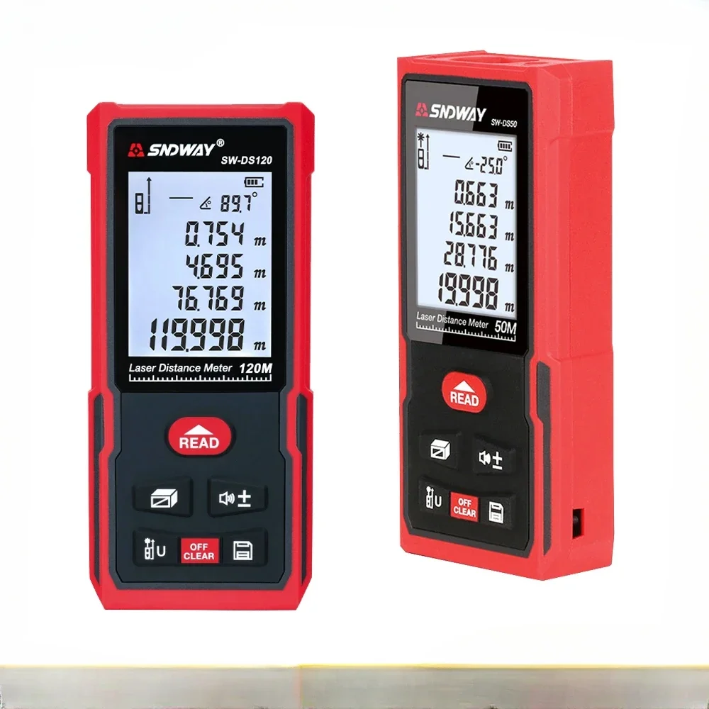 Imagem -03 - Sndway Medidor de Distância a Laser Digital Rangefinder Mini Fita Laser Medida Range Finder Profissional m in ft Medidor de Medição a Laser