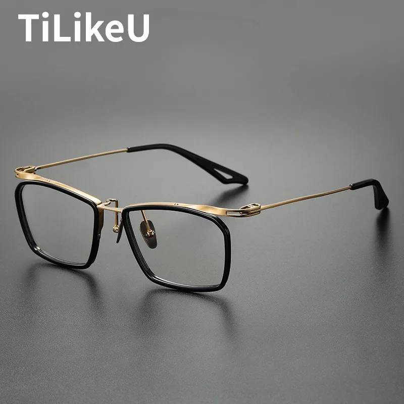 Vintage Acetate Titanium Japanese Handmade Glasses Frame Men Women Brand Design Big Face Square Eyeglasses Frame Spectacle 2024