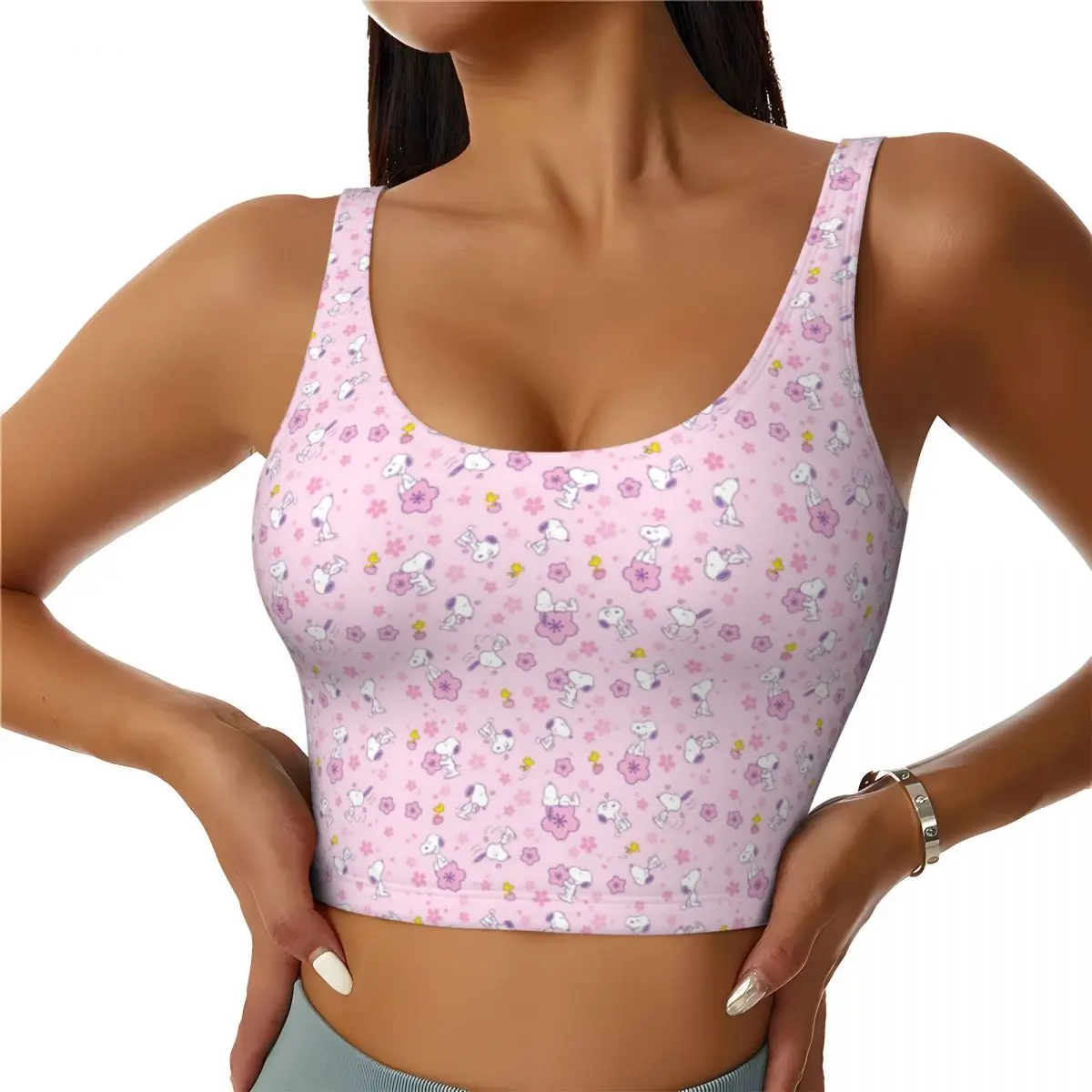 

Custom High Impact Snoopy Woodsto Sports Bra Women Cartoon Comic Dog Gym Workout Yoga Crop Top