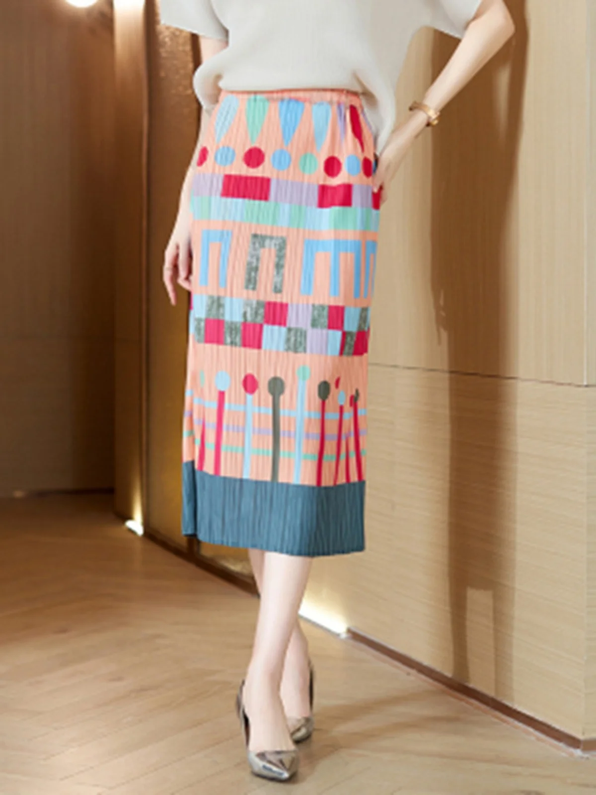 

Юбка А-силуэта средней длины с плиссировкой, с цветочным принтом, с завышенной талией, из полиэстера, для повседневной носки, летняя коллекция