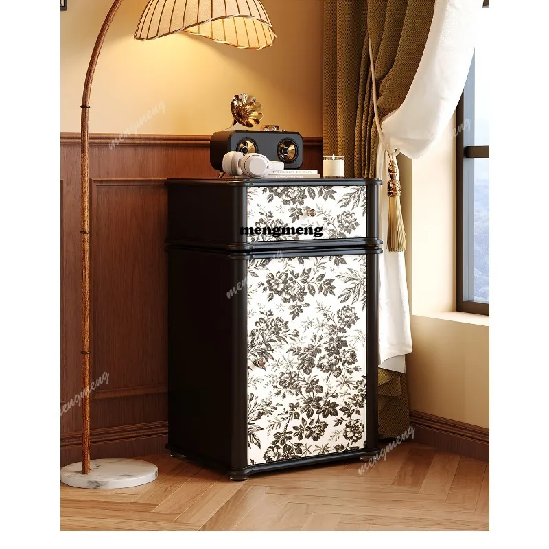 

French bedside table household bedroom retro bedside replacement chest safe integrated