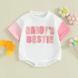 Newborn Baby Girl Summer Outfit Short Sleeve Bubble Daddys Bestie Bodysuits Embroidery Sweatshirt Top Preemie Clothes