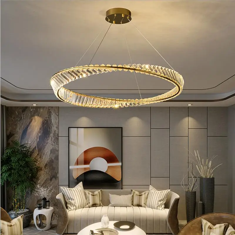 

Postmodern Luxury Round K9 Crystal Chandelier Large Gold Living Room Hanging Lamps Bedroom Hotel Meeting Pendant Lights Fixtures