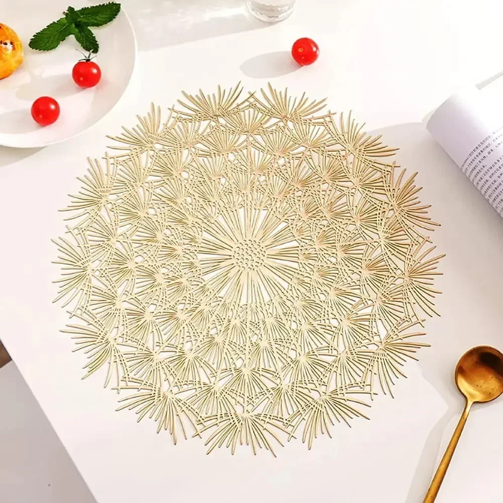 4pcs Round Dandelion Placemats Hollow Flowers PVC Non-slip Waterproof Dining Table Placemats Holiday Party Wedding Decorations