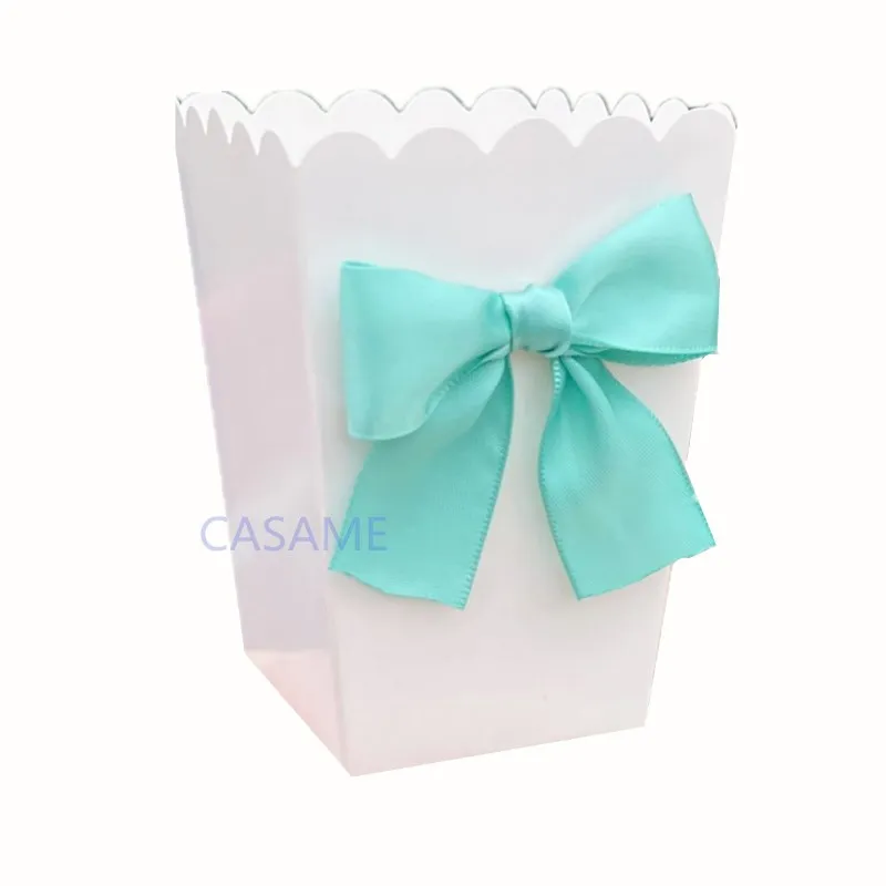 6pcs Popcorn Boxes with Bow Ribbon Paper Bag Favors Box Baby Shower Birthday Party Treat Favors Table Supplies Wedding