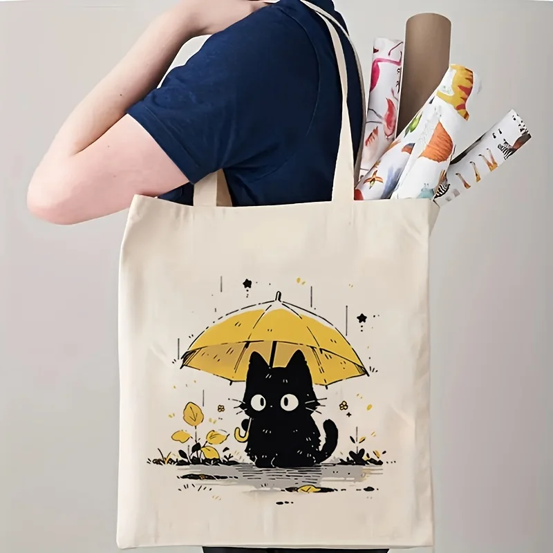 Cute Cat Pattern Canvas Bag Tote Bag Reusable Grocery Shopping Bag Handbag Storage Bag A Gift for Cat Enthusiasts