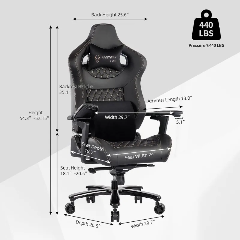 Big and Tall Gaming Chair Gaming Chair 450lbs with 6D Flip-up Armrests, Massage Waist Pillow, Headrest Gaming Chair f