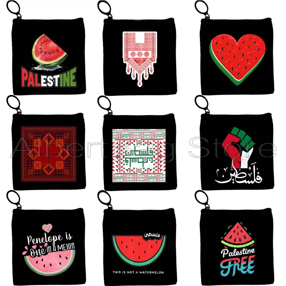 

Floral Cute Watermelon Art Gifts Love Peace Embroidery Tatreez Colorful Olive Funny Arabic Words Key Coin Purse Bag Wallet Pouch