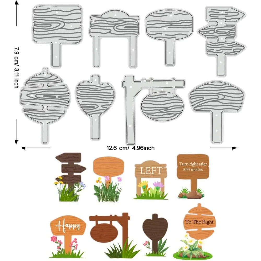 1 pcs Street Sign Cutting Dies 8pcs Road Sign Stencils Signpost Decorative Embossing Stencils for Scrapbooking Photo Album
