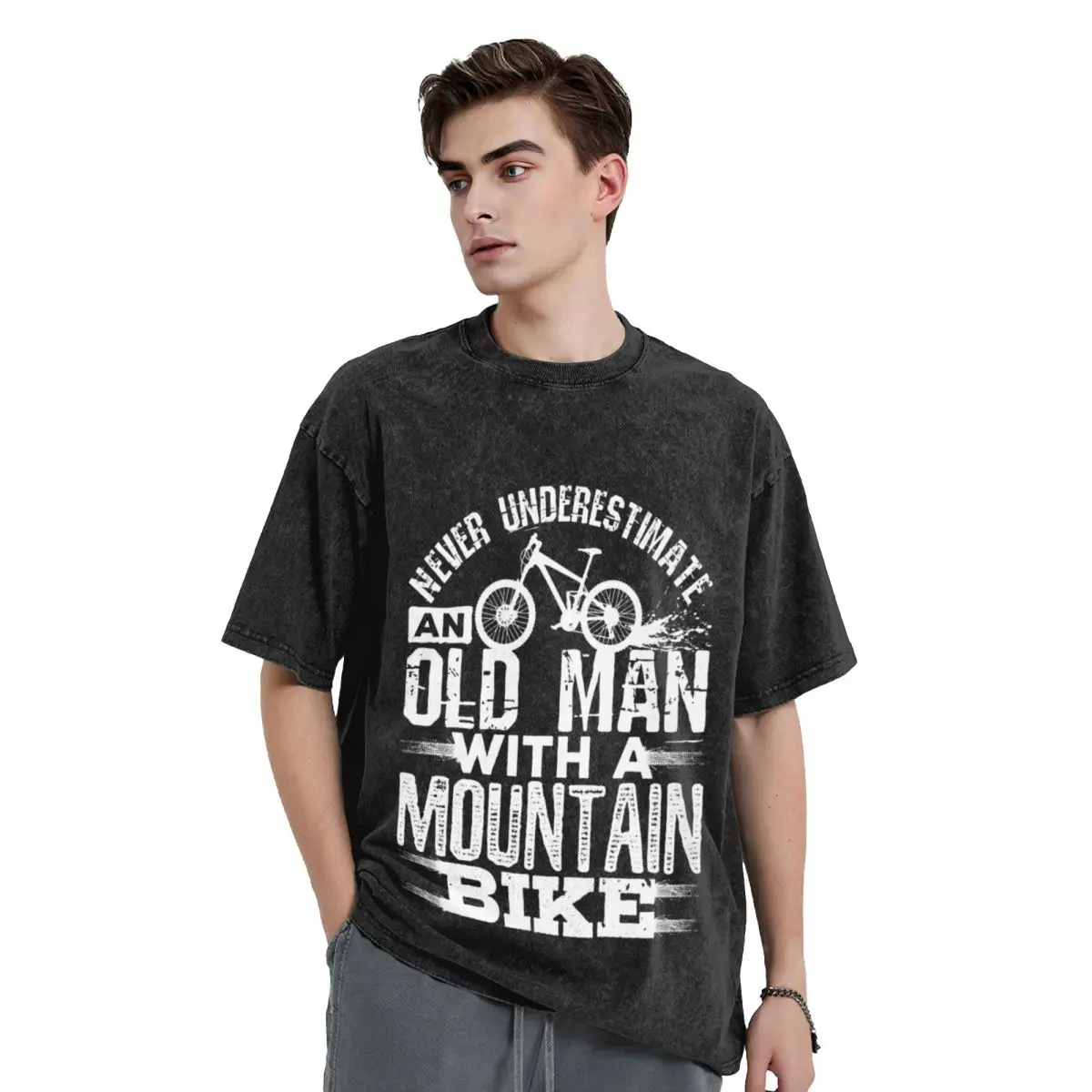 

Never Underestimate An Old Man With A Mountain Bike T-Shirt hippie clothes oversized graphic tee funny t shirts men