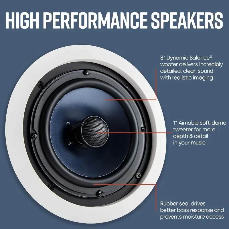 오디오 RC80i 양방향 프리미엄 인 천장 원형 스피커, 2 개 세트, 습기 및 습기, 실내 및 실외 설치에 적합, 8 인치