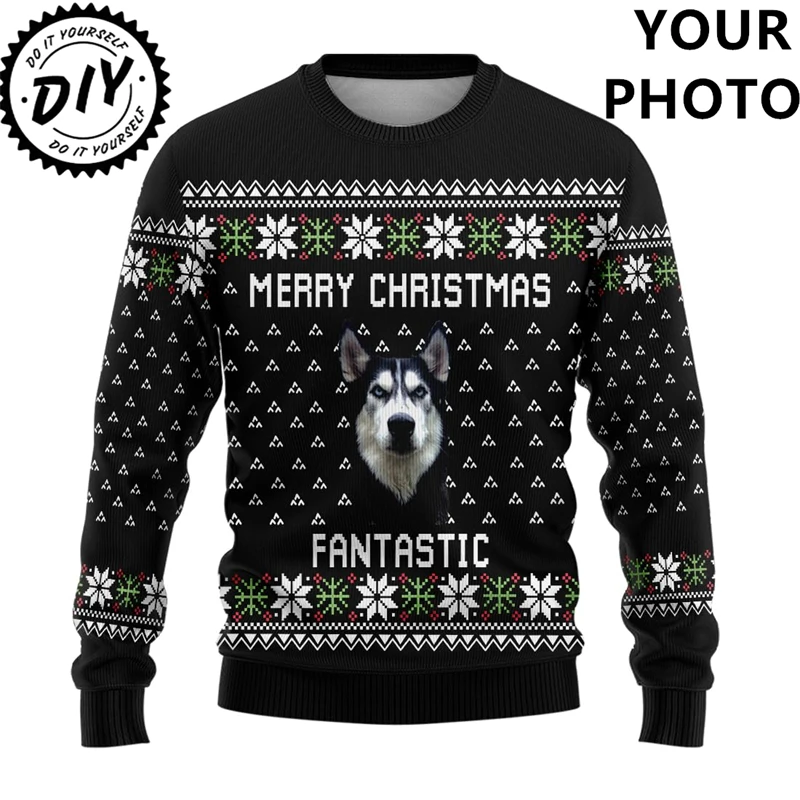 Custom Photos Graphic Sweatshirt Customize Picture Ugly Christmas Sweater Diy Personalized Face Image Pullover Sweaters Unisex