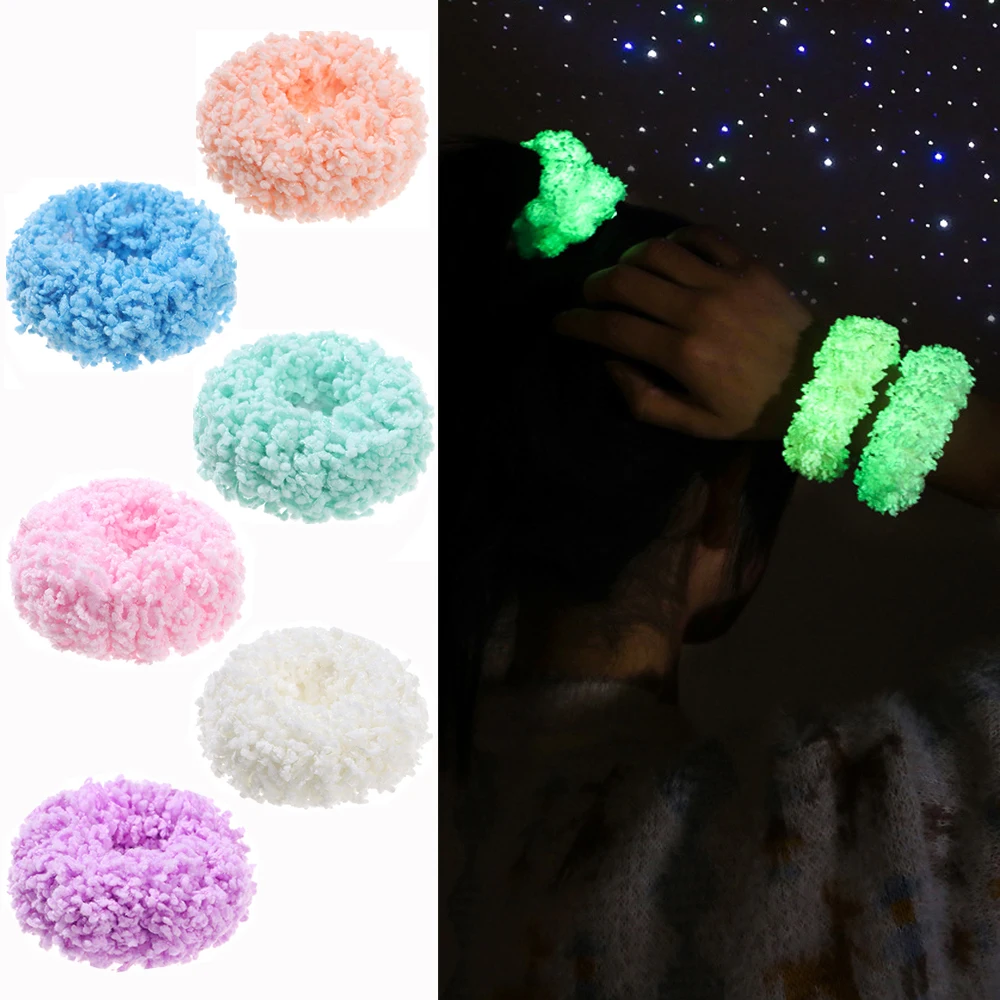 Fashion Elastic Colorful Plush Ponytail Headwear Scrunchies Hairband Luminous Hair Bands