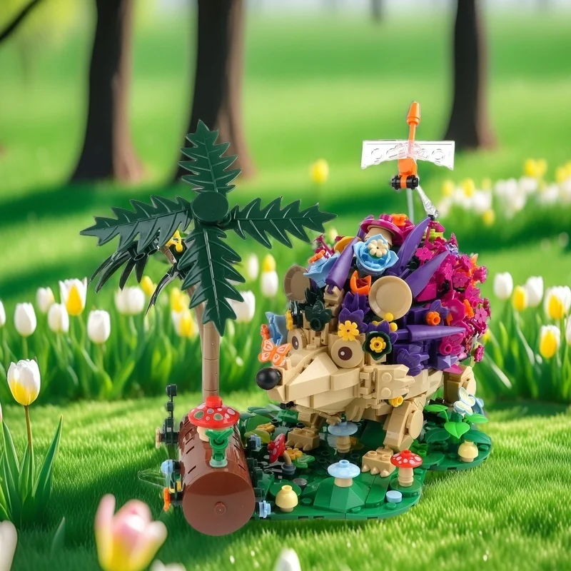 988PCS 고슴도치 먹이찾기 식물 꽃 빌딩 블록 조립 모델 선물 귀여운 꽃 세트 DIY 창의력 브릭 (설명서 + 도구 포함)