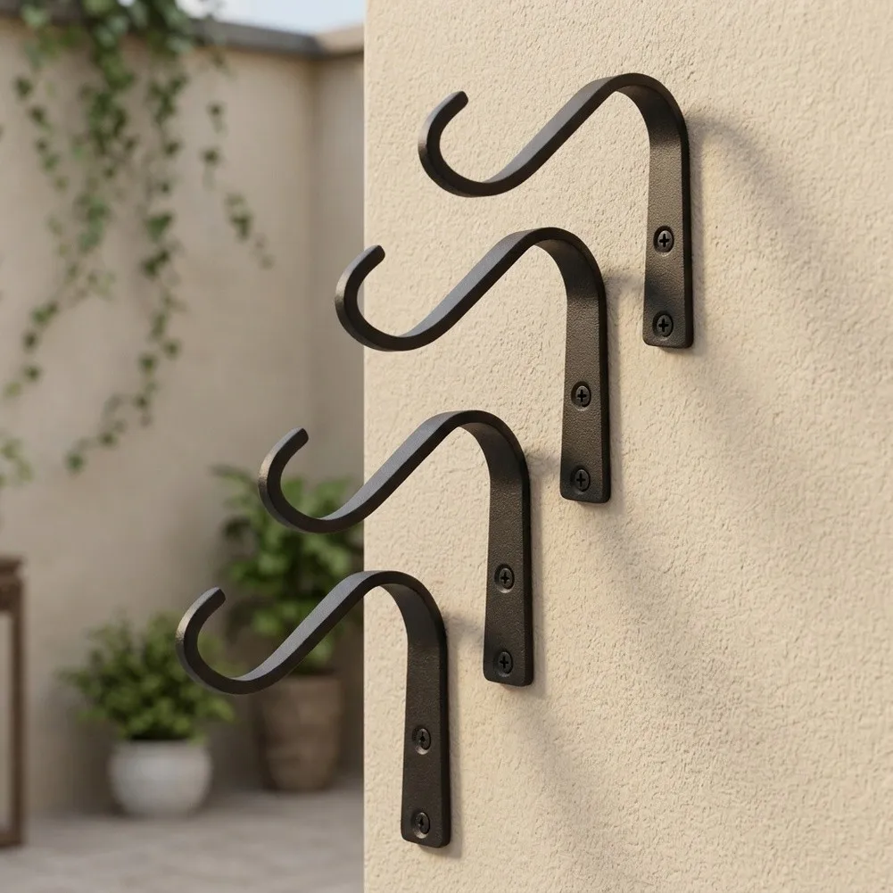4PCS Black Wrought Iron Wall For Hanging Brackets for Plants Lanterns Bird Feeders Garden Balcony Decoration 4PCS