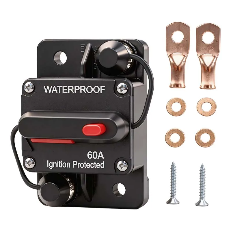 Manual Reset Residual Current Plastic Waterproof Circuit Breaker 60A 12V DC for Boat Truck Audio/Video Trolling Motor-Dongguan