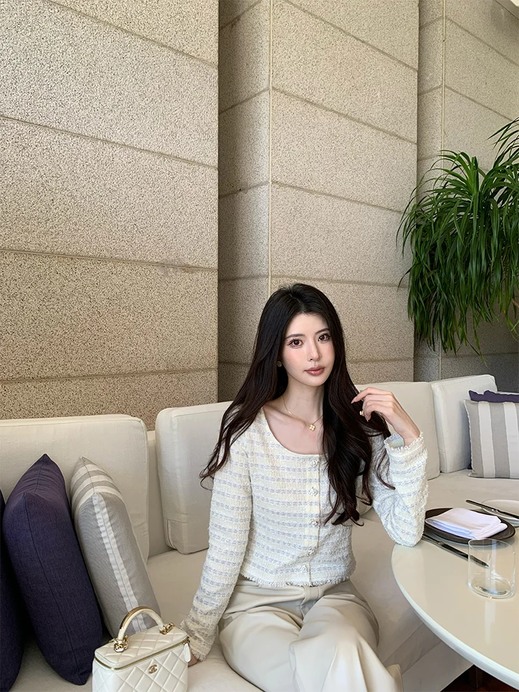 

Kunzong Morning Light Heavyweight Hollow out Knitted Sweater Women's Ele Long Sve irt Spring Season Commute Sle