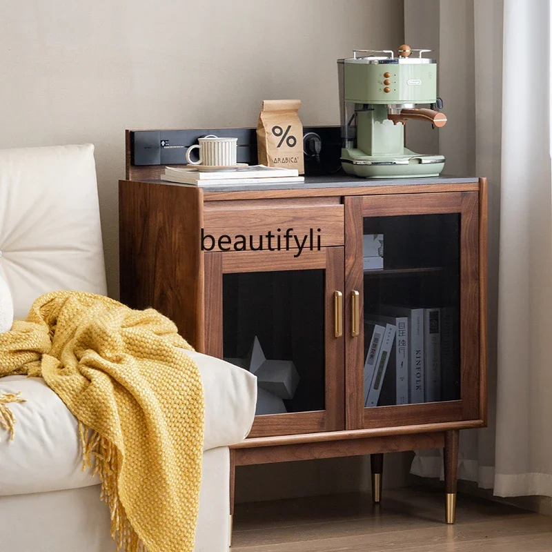 North American black walnut dining side cabinet solid wood locker multi-functional side cabinet,rock slab coffee and tea cabinet