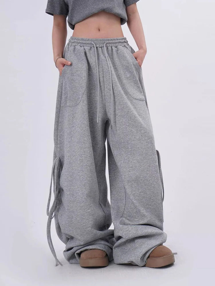 Streetwear Gray Sweatpants Women Low Waist Loose Harajuku Pockets Pants